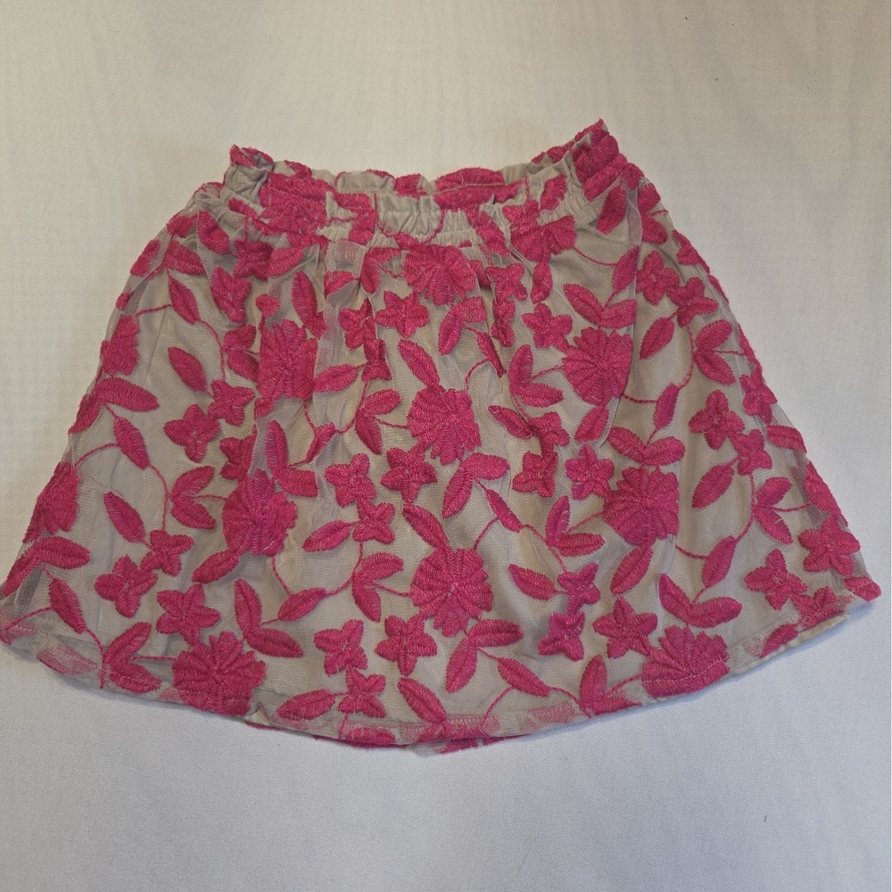 Genuine Kids OshKosh Girls 5T Pink Floral Embroidered Tulle Skirt Lined